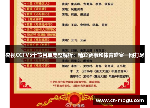 央视CCTV5十节目单完整解析：精彩赛事和体育盛宴一网打尽